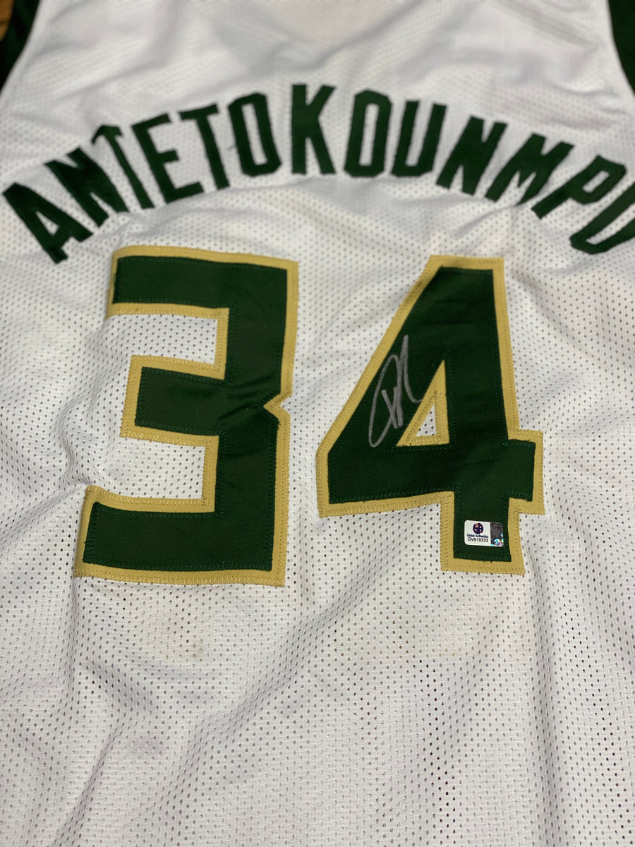 RSA Giannis Antetokounmpo Signed Milwaukee Pro White Ice Basketball Jersey (JSA)