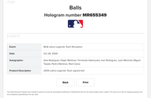 Load image into Gallery viewer, Pelota de baseball / Legends of baseball / Fernando Valenzuela, Alex Rodriguez, Pedro Martinez, Ivan Rodriguez, Juan Marichal, Rod Carew, Miguel Tejada Y Edgar Martinez
